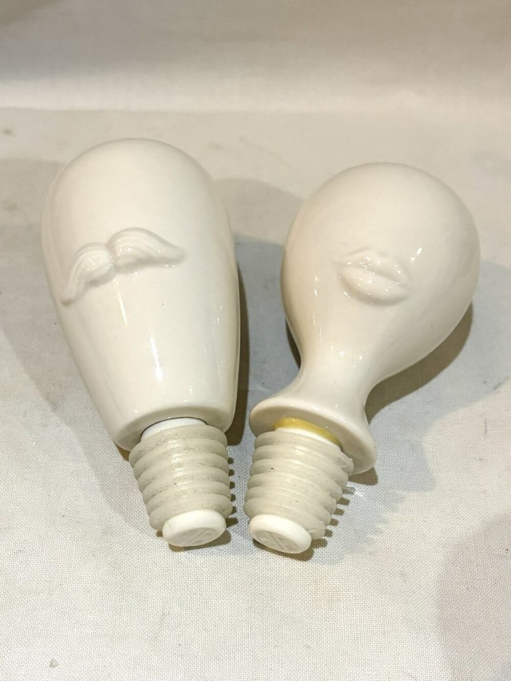 Jonathan Adler Ceramic Porcelain Mr. and Mrs. Muse Bottle Stopper Pair